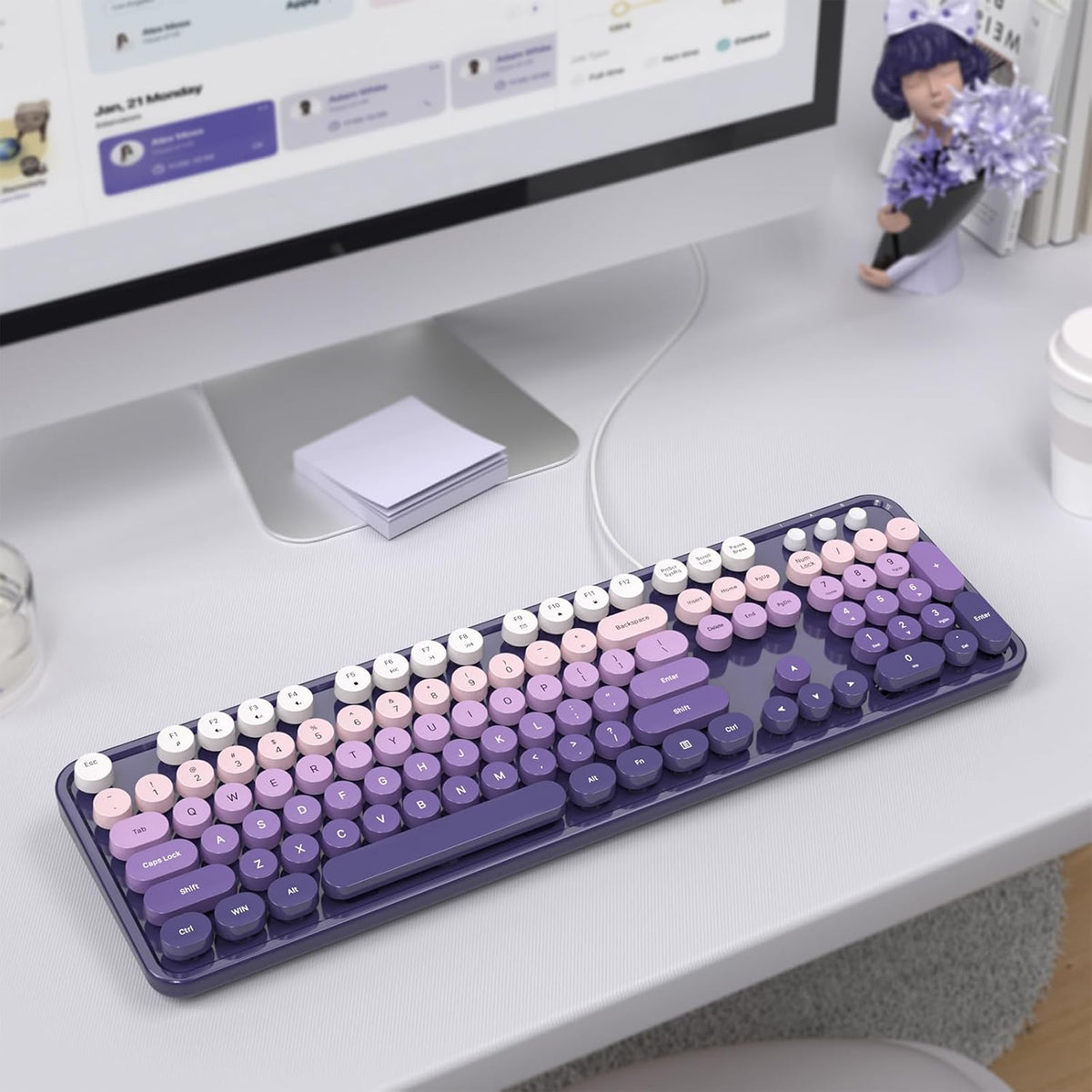 KNOWSQT Wired Computer Keyboard - Purple-Gradient Colorful Retro Full Size Round Keycaps Plug and Play Typewriter Cute Keyboards for Windows, Laptop, PC, Desktop, Computer