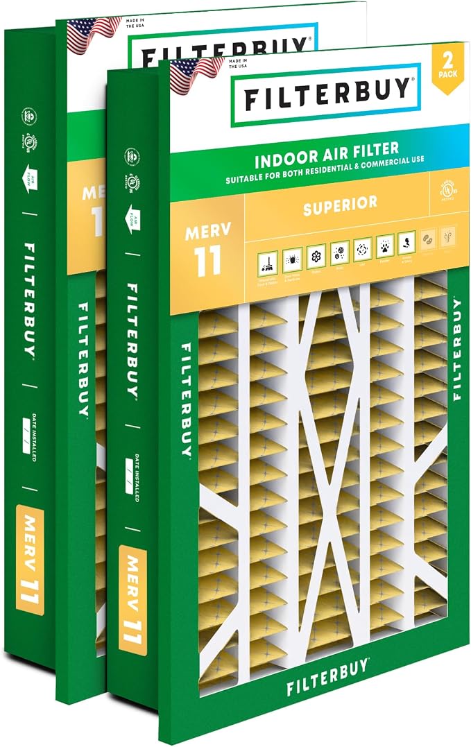 Filterbuy 16x25x5 Air Filter MERV 11 Superior Pet & Allergy Defense,
