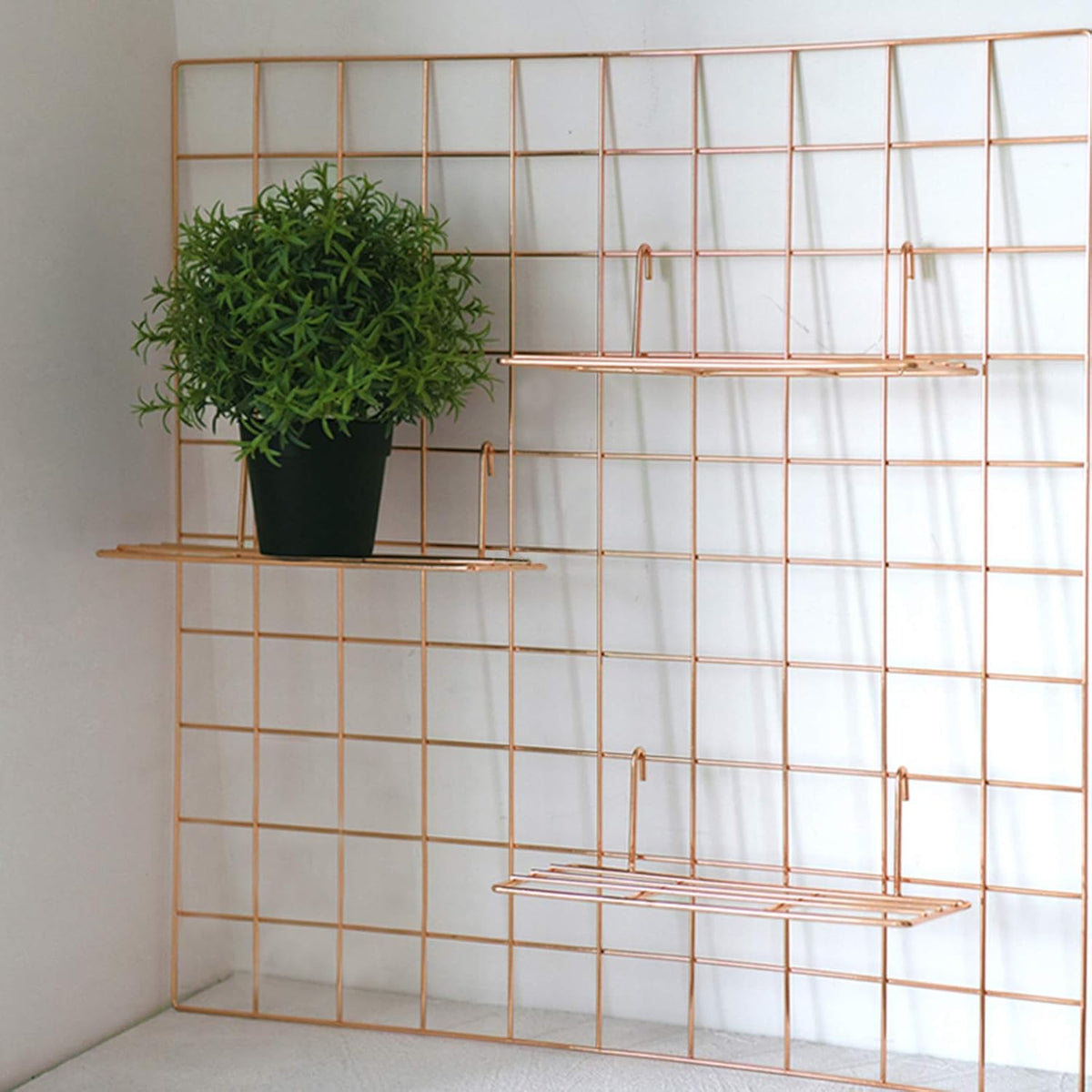2 Pack Large Wall Grid Panels with Light and Clips, Photo Display Board, Picture Frame Collage Board, Wire Grid Wall Panel Room Decoration,Rose Gold