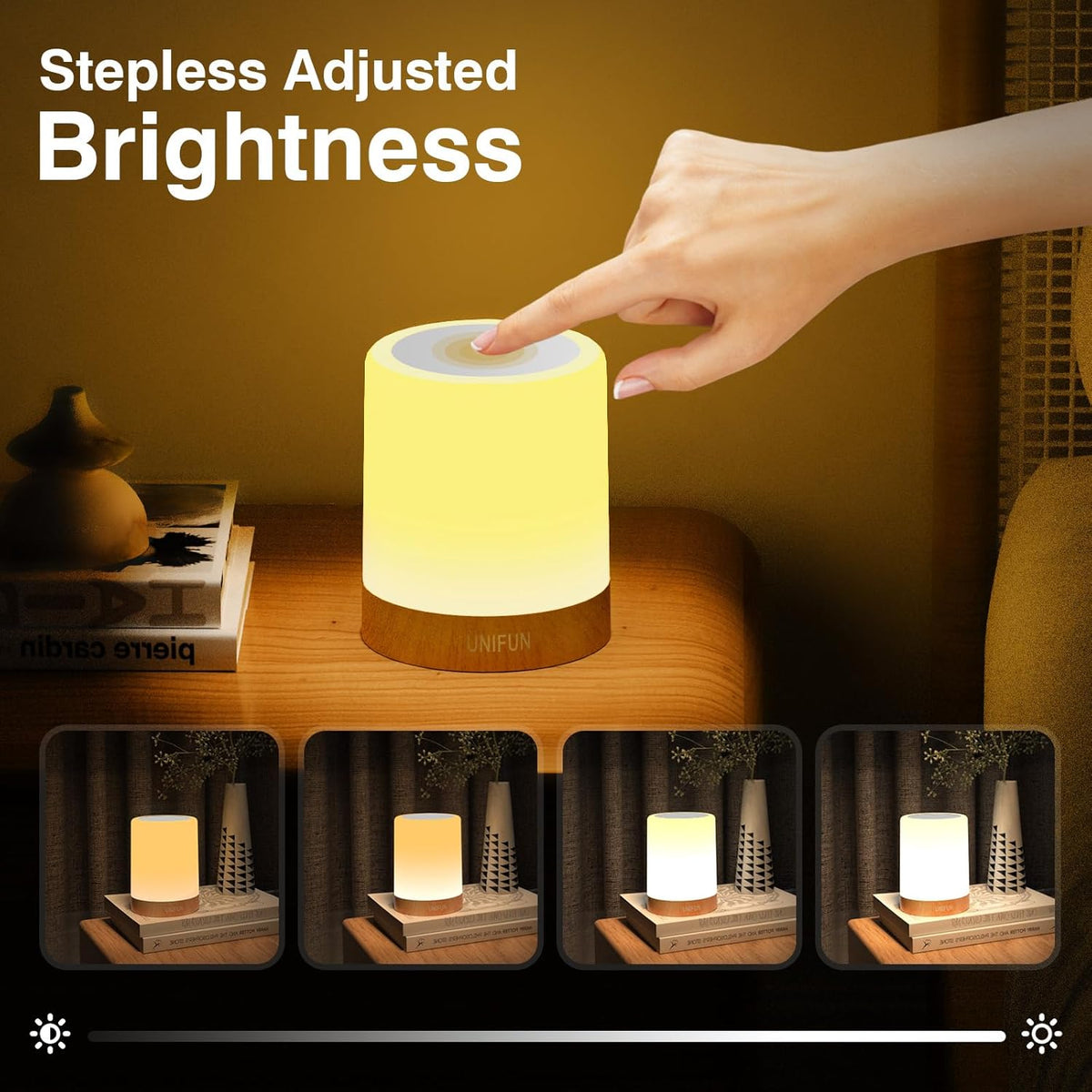 UNIFUN Bedside Touch Lamp Rechargeable Dimmable RGB LED Table Night Light (Pack of 2)