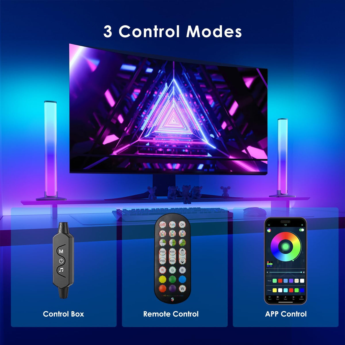 RGB Light Bar, Smart LED 3 Controls Music Sync 213 Modes USB for Room