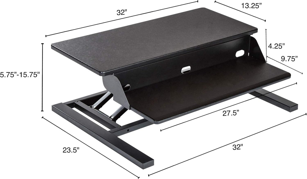Stand Up Desk Store AirRise Pro Two Tier Standing Desk Converter Monitor Stand with Built-in Keyboard Tray (Black, 32" Wide)