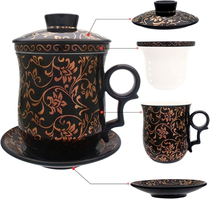 Porcelain Tea Cup with Infuser Lid and Saucer Sets