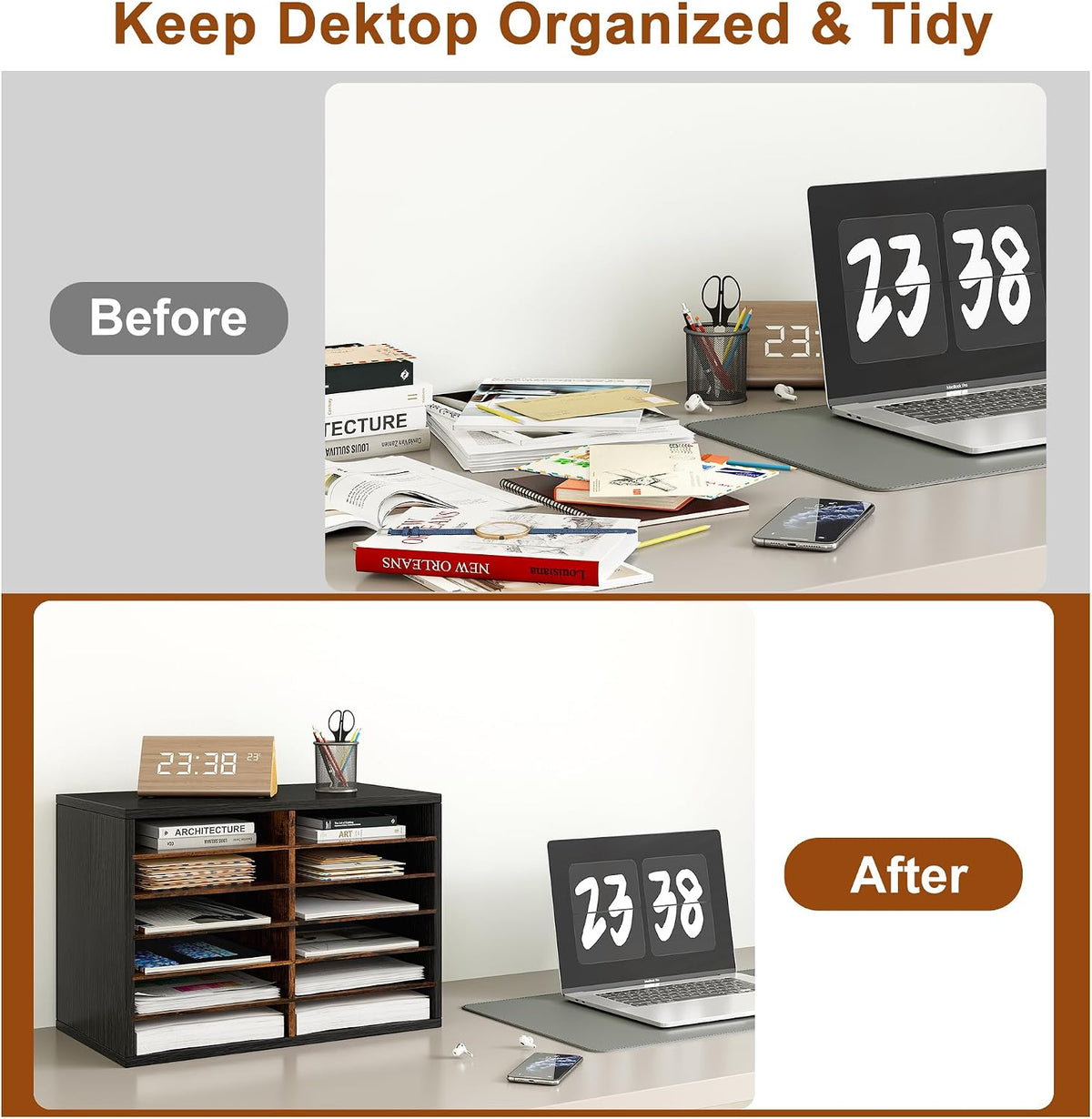 Alpeir Classroom Mailbox 12 Slots with Removable Shelves, Black/Rustic