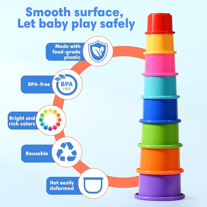 8 Pcs Stacking Cups Baby Stacking Toys, 8 Colors Educational Nesting Cups