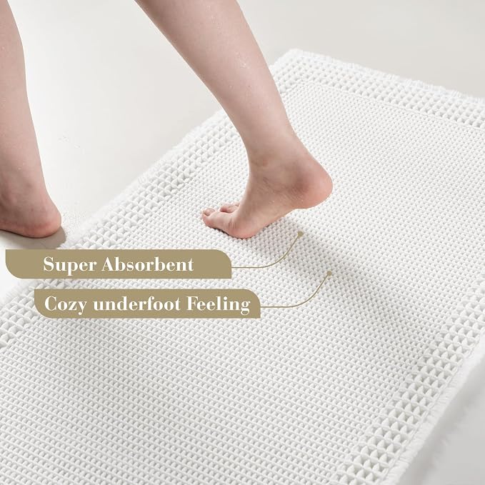 RESARE Waffle Bath Mat for Bathroom, Super Absorbent Bathroom Rugs Non Slip
