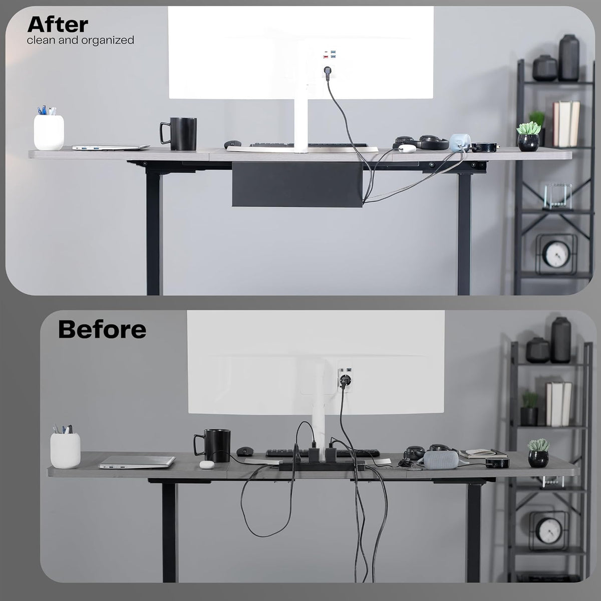 VIVO 2 Pack Black 17 inch Extra Deep Cable Management Tray, DESK-AC16-2C