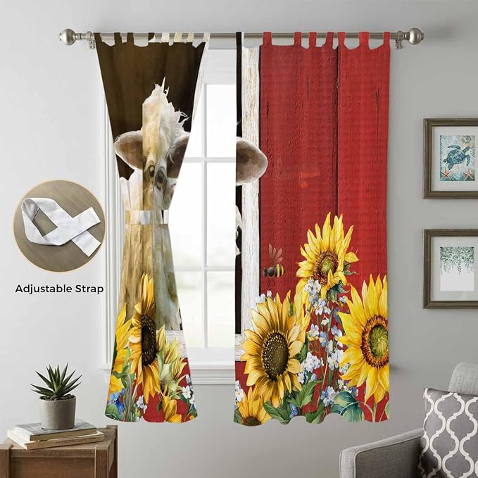 Sheep Flowers Living Room Curtains 84 Inch Length, Window Curtains Tab Top