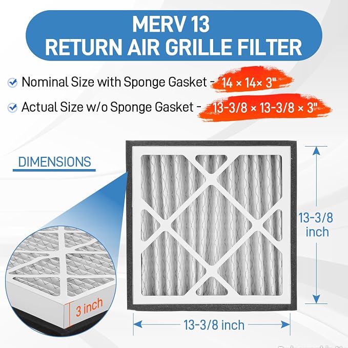 14x14x3 MERV 13 Pleated Air Filter Compatible