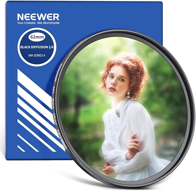 NEEWER 62mm Black Diffusion 1/4 Filter Dreamy Soft Cinematic Effect Filter