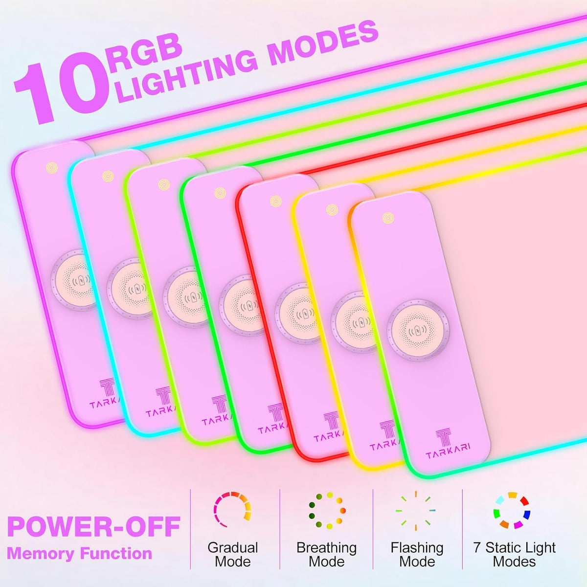 TARKARI 15W Magnetic Wireless Charging RGB Mouse Pad, 800x300mm Pink