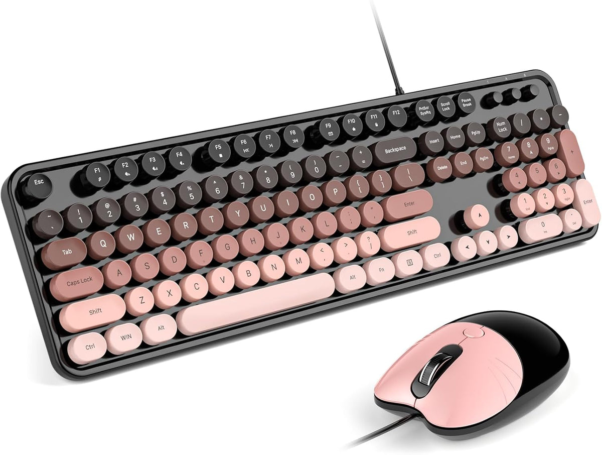 MOFII Wired USB Keyboard and Mouse Combo,Full Size Retro Keyboard Cute Mice