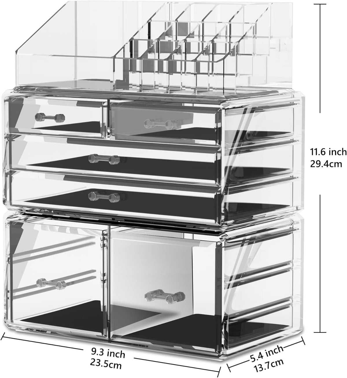 READAEER Makeup Organizer 3 Pieces Cosmetic Storage Case with 6 Drawers (Clear)