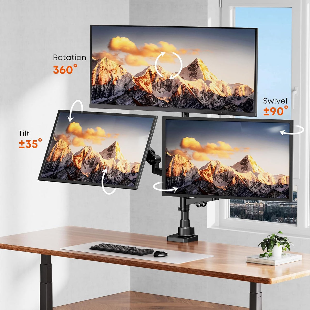 Triple Monitor Mount for up to 35’’ Ultrawide Screens, Heavy Duty,Black