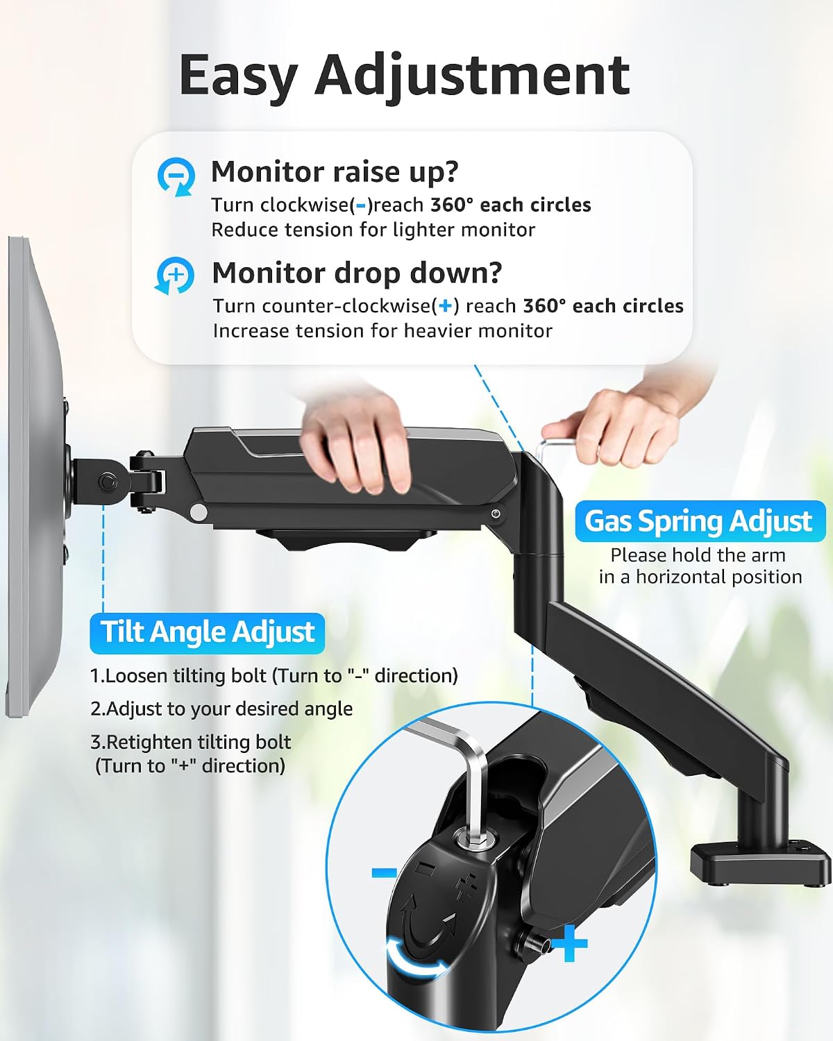 MOUNTUP Single Monitor Desk Mount Holds Screen up to 32 inch, Height Adjustable Monitor Arm, Full Motion Computer Monitors Stand with Clamp/Grommet Base, VESA Mounts Fit 4.4-19.8lbs Computer, Black