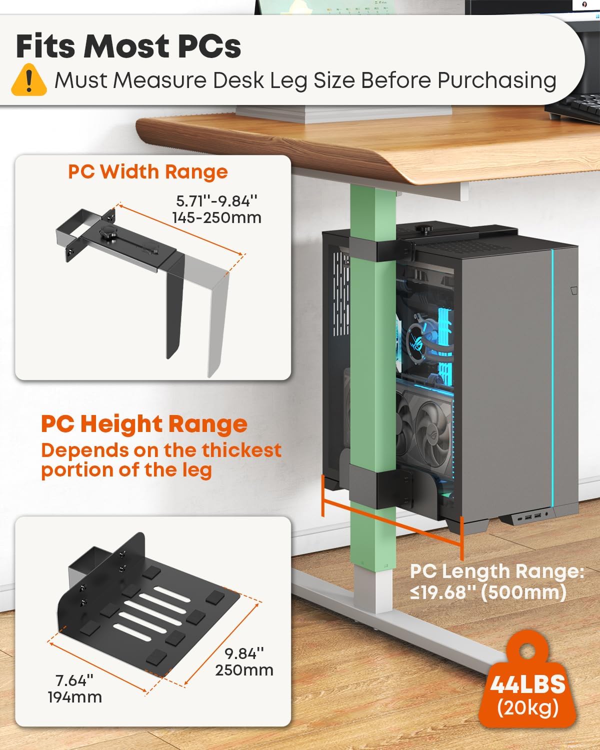 Under Desk PC Mount for Standing Desk, Clamp-On PC Holder