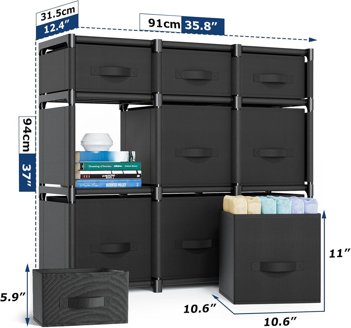 Mavivegue 9 Cube Storage Organizer, Closet Organizers and Storage, Cube Storage Shelf, Easy to Assemble with Storage Drawers, DIY Closet Cube Organizer for Living Room, Bedroom, Dorm Room-Black