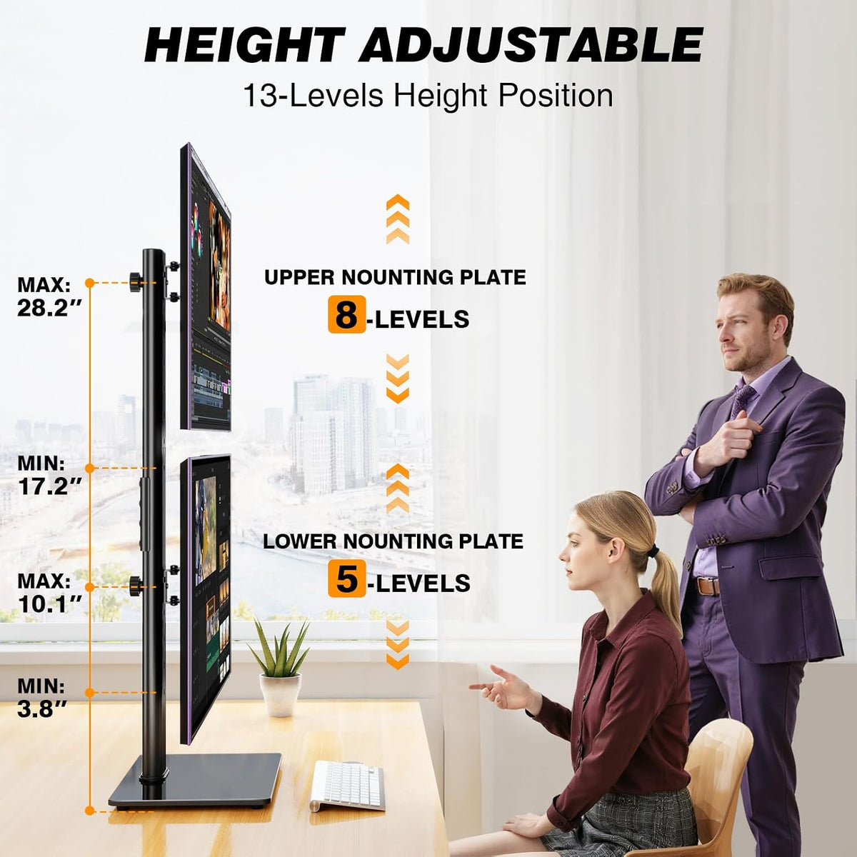 Dual Monitor Stand VESA Mount for 13-38 Inch Screens up to 44lbs
