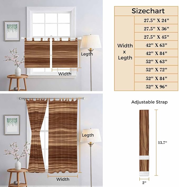 Brown Western Kitchen Curtains 24 Inch Length, Small Window Curtains Tab Top