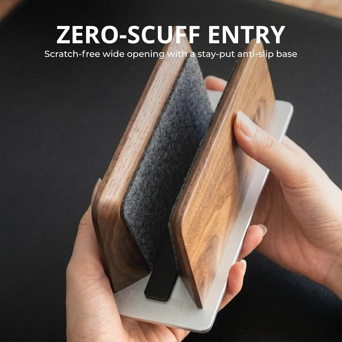 muso wood Walnut Single Slot Vertical Laptop Stand with Adjustable Dock