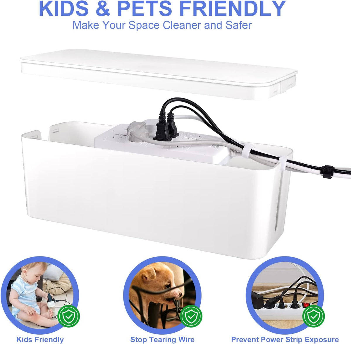 Naeety 3 Pack Cable Organizer Box, Cable Management Box for Surge Protector