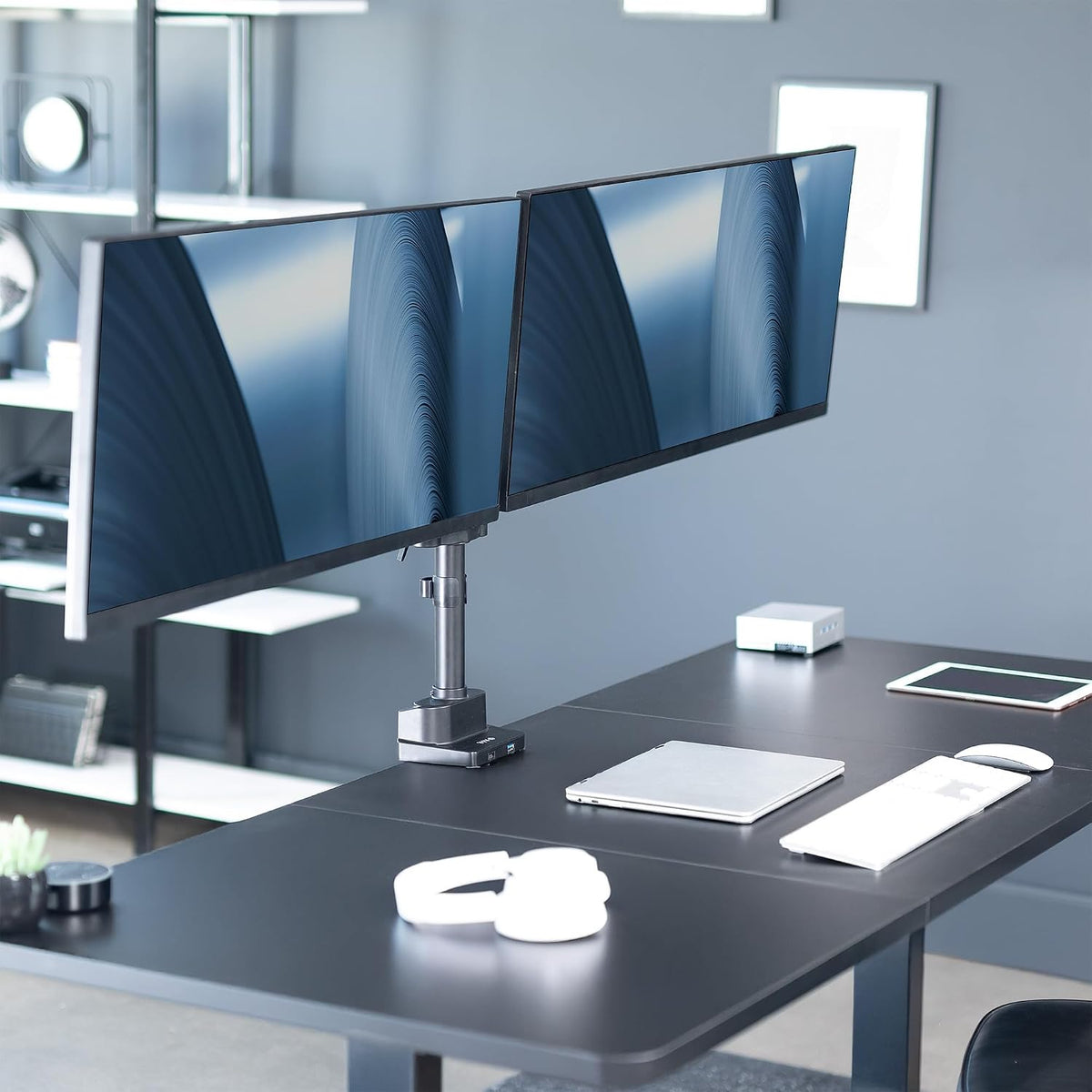 VIVO Premium Aluminum Full Motion Dual Monitor Desk Mount Stand with Lift Engine Arm, Pole Extension, and USB Ports, Fits Ultrawide Screens up to 40 inches, STAND-V102BDU