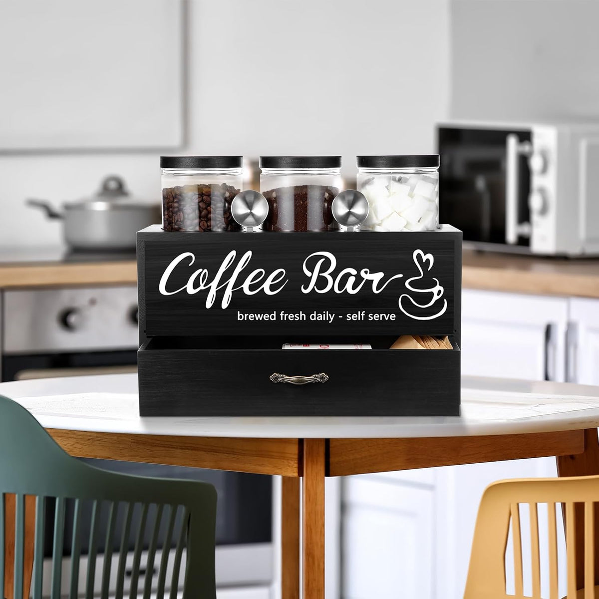 3 Pcs Coffee Bar Decor, Coffee Container Set with Scoop, Shelf