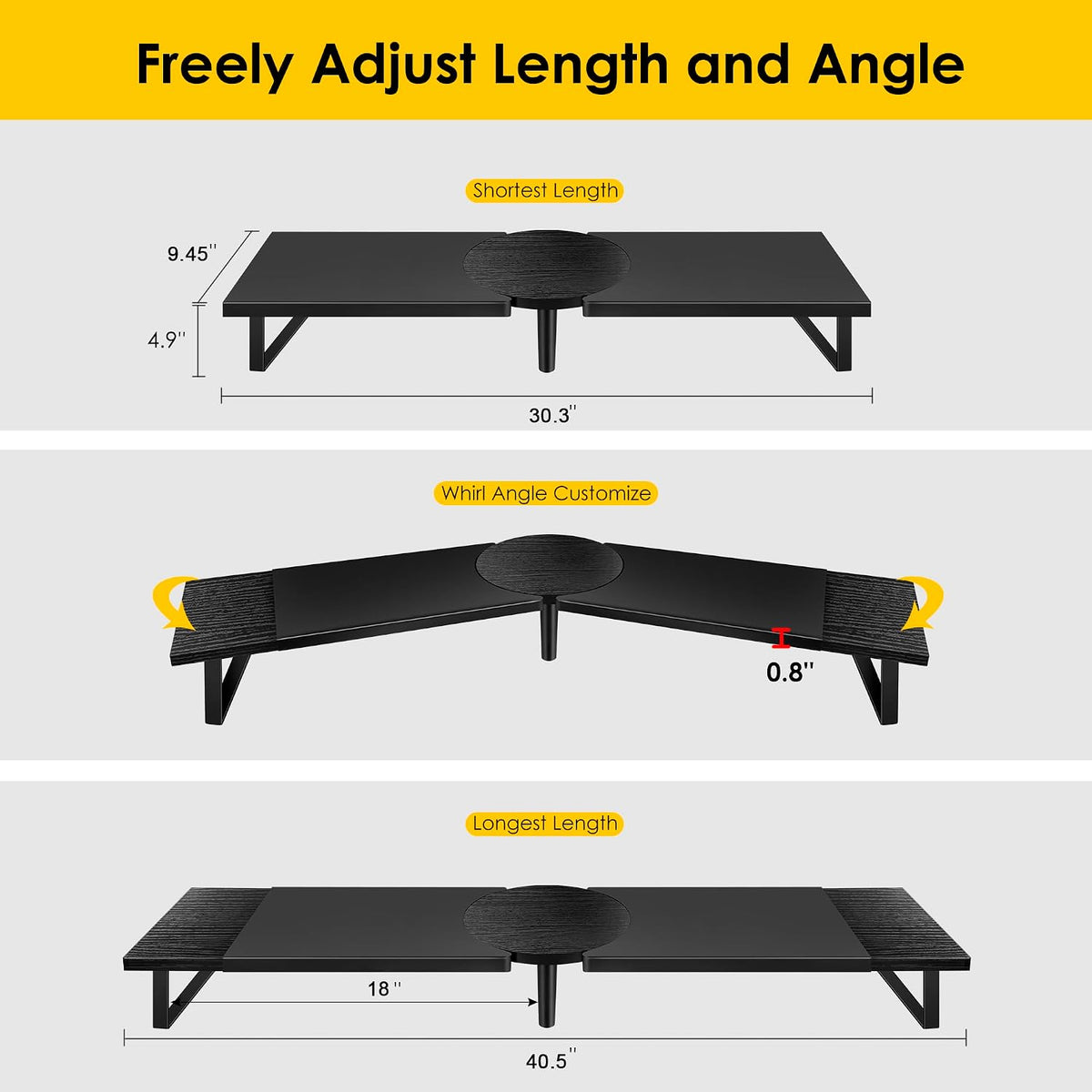 Across-Star Dual-Monitor Stand for Desk - Large Adjustable Length and Angle Riser for 2 Monitors, Double Computer Desktop Organizer, Shelf for TV, Laptop, Printer