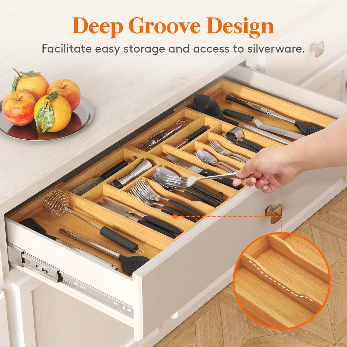 Lifewit Large Silverware Drawer Organizer, Bamboo Utensil Tray for Kitchen