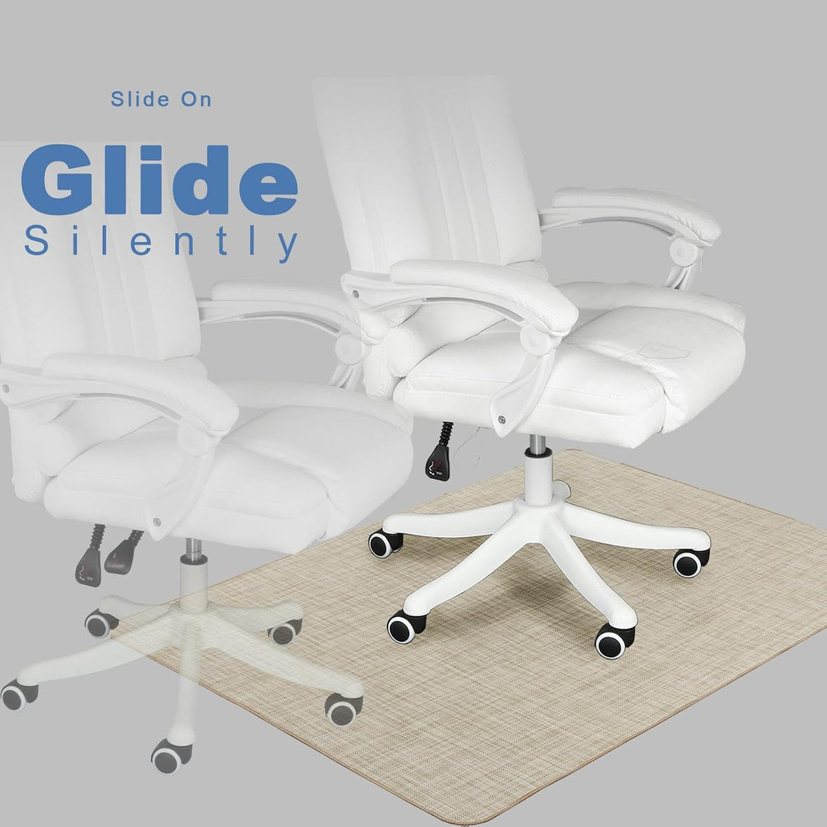 Chair Mat for Hardwood Floor, 36" x 48" Heavy Duty Office Chair Mat for Rolling Chairs, Anti Slip, Non-Curve, Floor Protector for Home Office, Ivory Linen Weave