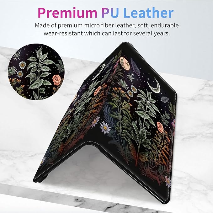 Car Registration and Insurance Holder,Leather Insurance License and Registration Card Holder for Car Glove Box, Auto Truck Document Holder Organizer for Men Women-Flowers Plants Moon Night