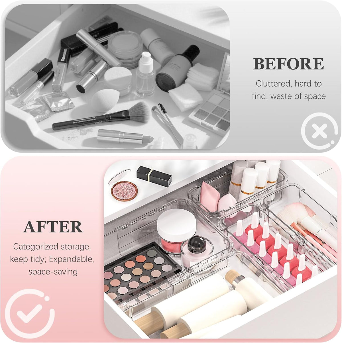 DILIBRA 12 Pcs Clear Extendable Drawer Organizer, Adjustable Drawer Storage