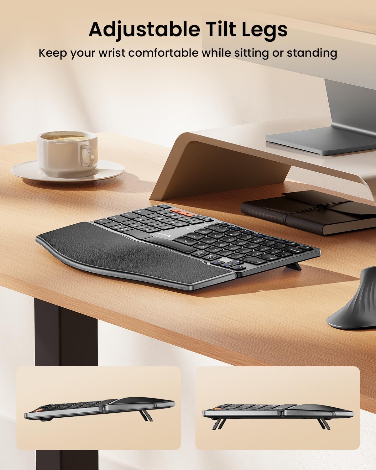 ProtoArc EK04 Mini Compact Wireless Ergonomic Keyboard - Space Gray