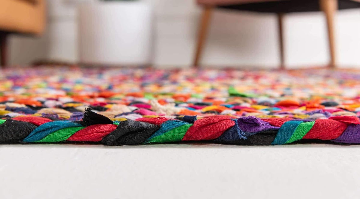 Unique Loom Braided Chindi Collection Area Rug - Layer (8' x 11' Rectangle, Multi/ Blue)
