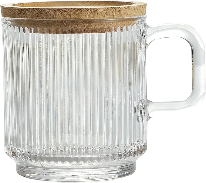 Lysenn Clear Glass Mug with Lid, Premium Glass Coffee Mug, 12 oz Tea Cup |