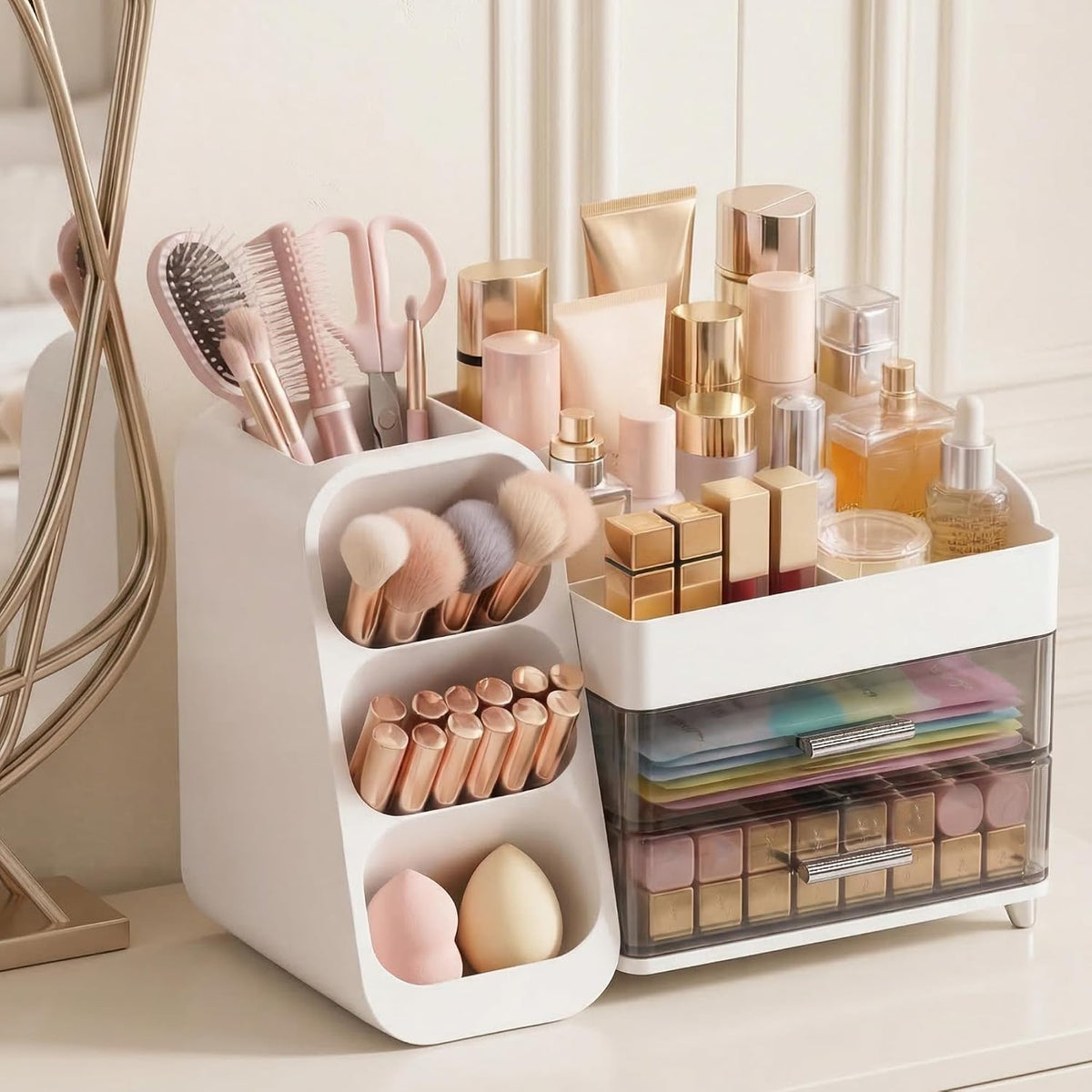 Large Capacity Makeup Organizer Countertop with Makeup Brush Holder for Vanity, Thickened Material, Bathroom Countertop Organizer Skin Care Perfumes Storage, Teen Girl Gifts for 12-23 Year