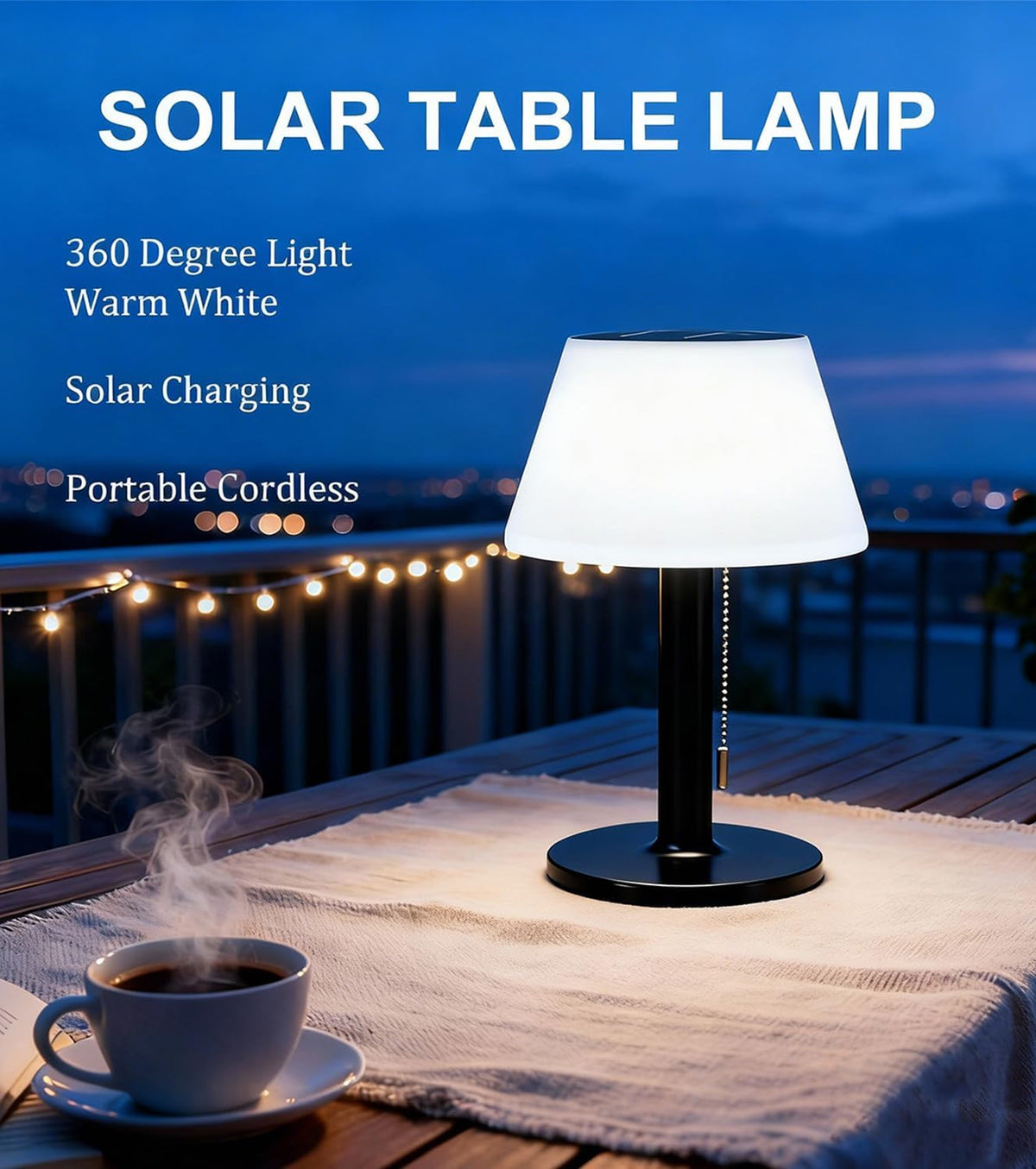shumi Solar Table Lamp Outdoor Waterproof, Solar Desk Lamp LED for Patio