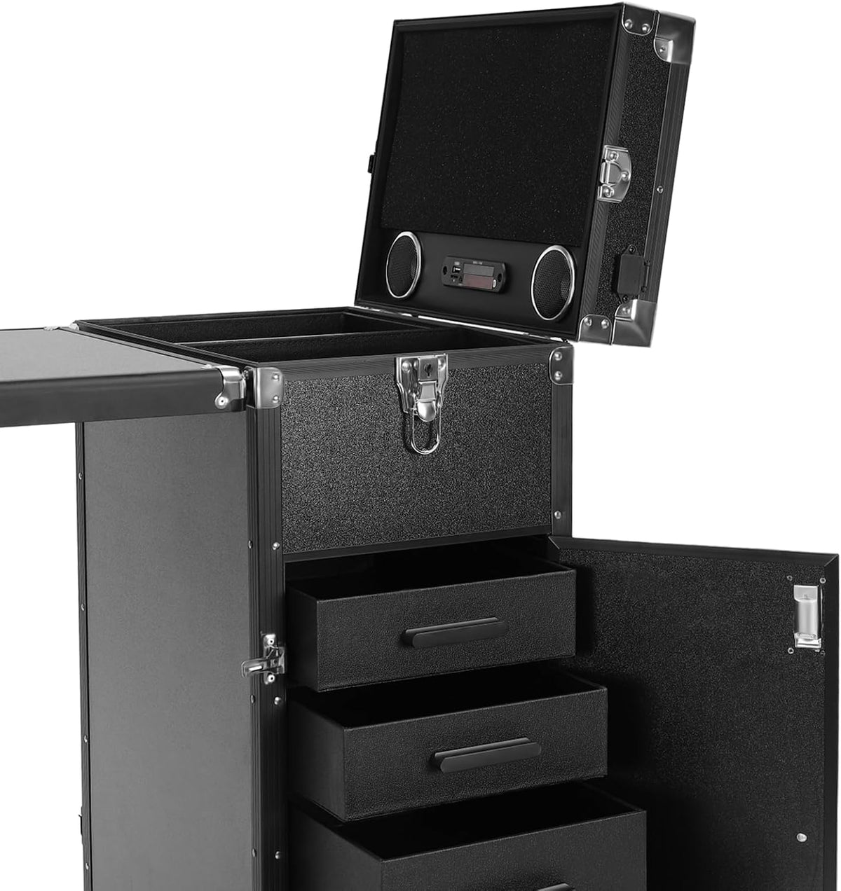 Nail Desk Mobile Station Rolling Makeup Train Case, Foldable Nail Table Manicure Table With Speaker Portable Nails Table Travel Cosmetic Trolley Storage Organizer