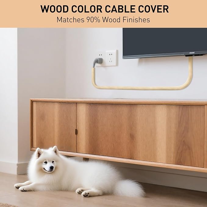 AGPTEK Cable Sleeve Cover, 10ft - 4/5 inch Desk Cord Organizer Cable Hider, Home Office Wire Management Computer TV Wire Loom Tubing, Pet Proof Cord Protector, from Cat Dog Chewing, Wood Color