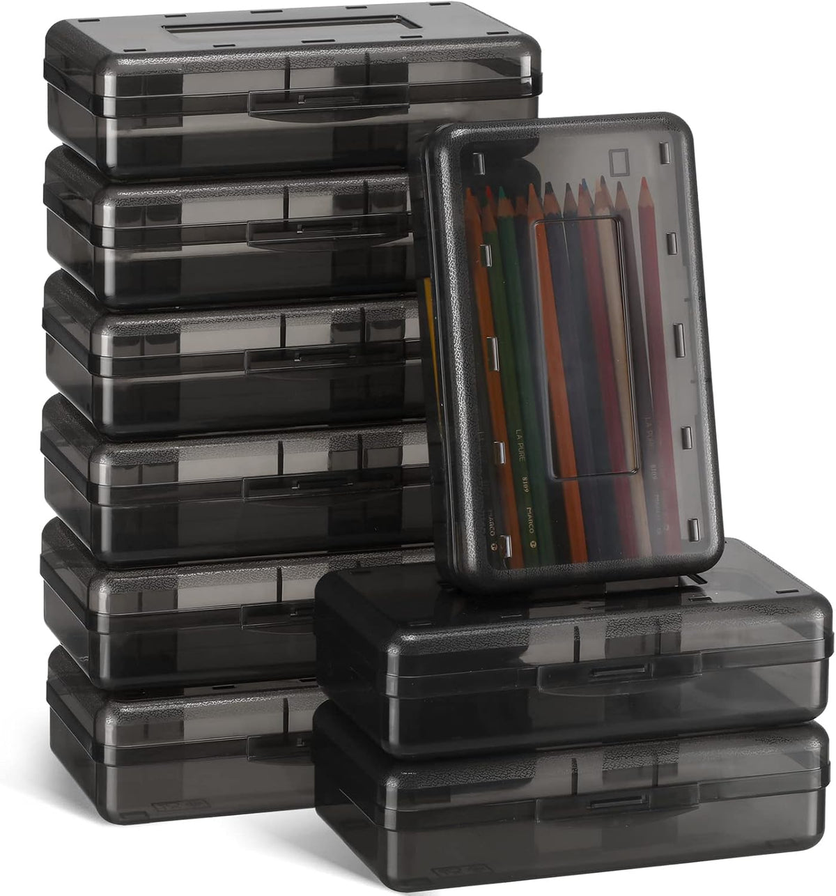 Leelosp 12 Pack Pencil Boxes Bulk, Large Plastic Case,Gray