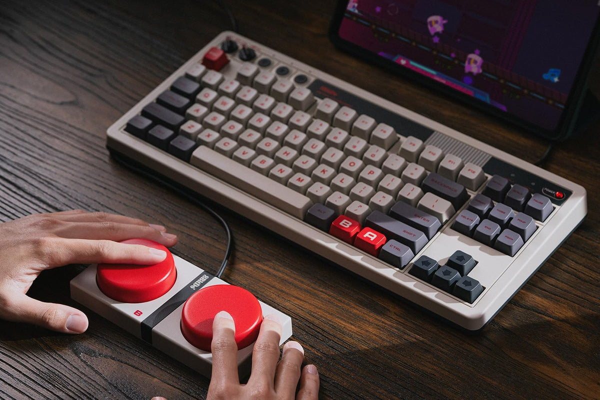 8Bitdo Retro Mechanical Keyboard, Bluetooth/2.4G/USB-C Hot Swappable Gaming Keyboard with 87 Keys, Dual Super Programmable Buttons for Windows and Android - N Edition