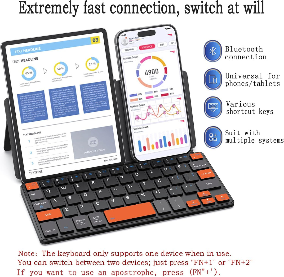 Universal Wireless Keyboards Portable Mini Keyboard with Any-Angle Stand