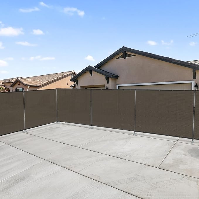 Patio 5' x 146' Outdoor Privacy Screen Freestanding Temporary Fence Panels Net Cover with Metal Poles for Outside Backyard Pool Garden Air Conditioner Fencing, Brown