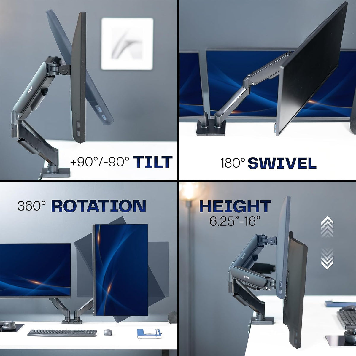 VIVO Dual Monitor Stand, Fully Adjustable Arms for 17 to 32 inch Screens, Mechanical Articulating Desk Mount, Gaming and Office Setups, VESA 75x75, 100x100, Max 19.8 lbs, Classic, Black, STAND-V002O