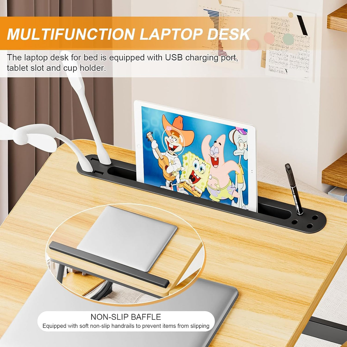 Laptop Desk for Bed, Adjustable Laptop Stand with 5 Different Angles