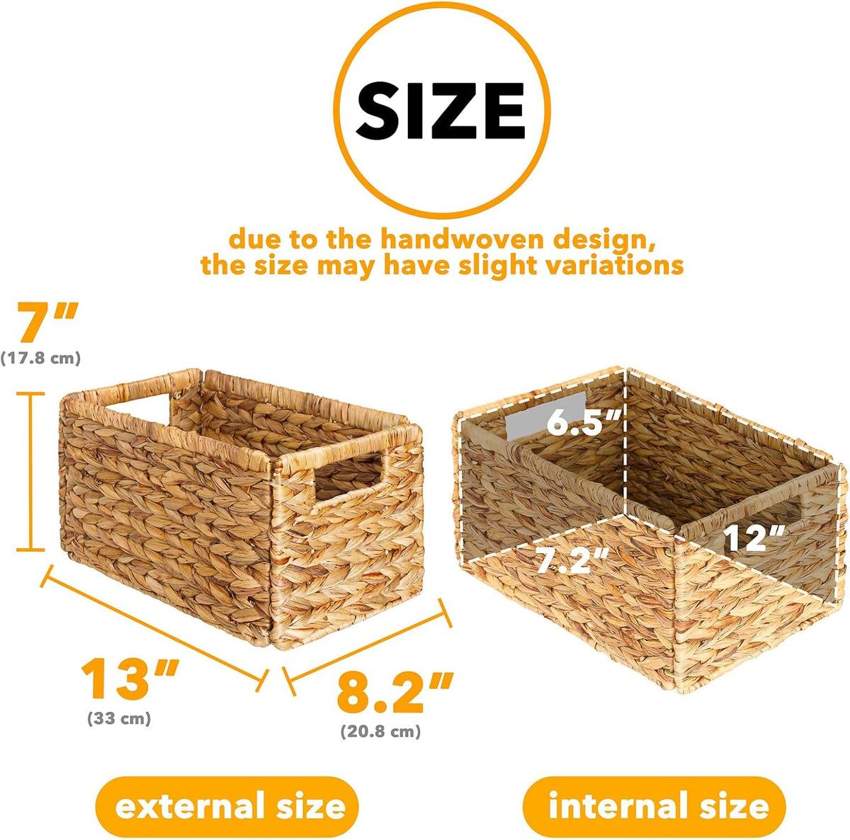 SpaceAid 4 Pack Wicker Basket, Storage Baskets for Organizing, Woven Rattan Basket with Handles for Shelves, Water Hyacinth Large Cube Organizer Storage Bin, 13x8.2x7 inch, Natural