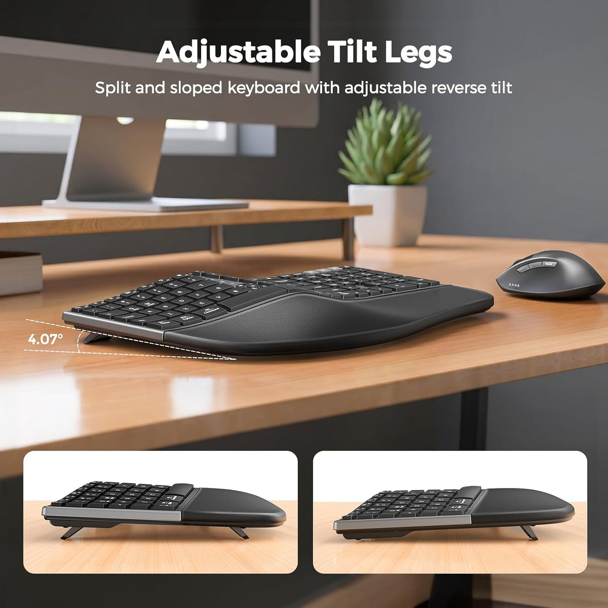 MEETION Ergonomic Keyboard and Mouse, Split Curved 2.4G/Bluetooth Keyboard