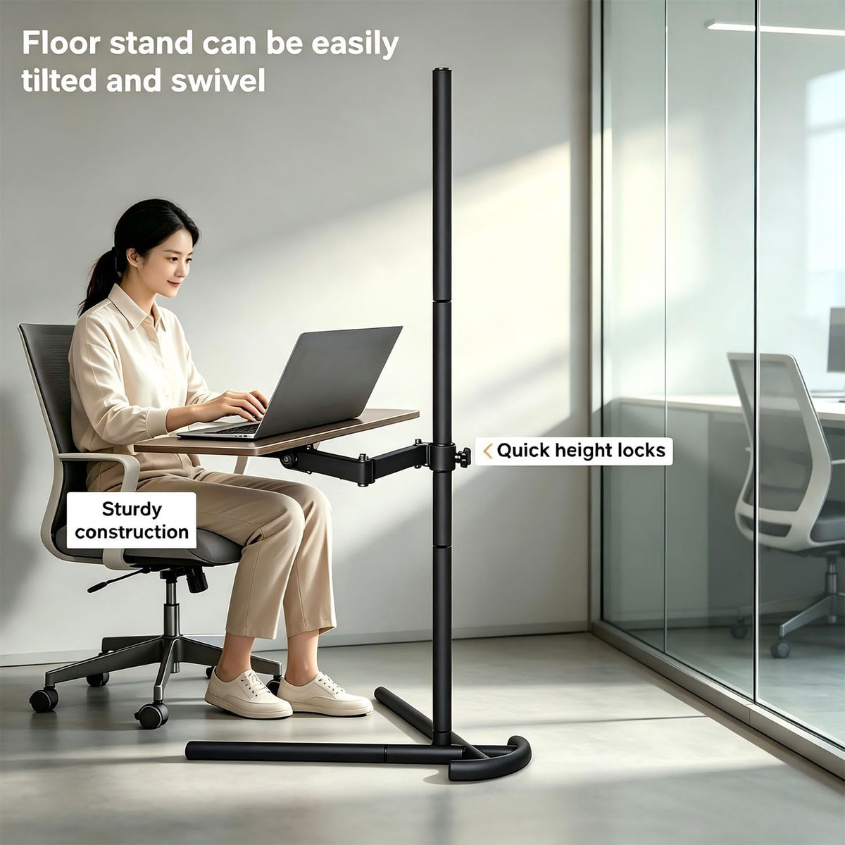 Adjustable Laptop Stand Floor, Height Adjustable Portable Desk with Tilting Tabletop, Walnut Brown (Walnut)