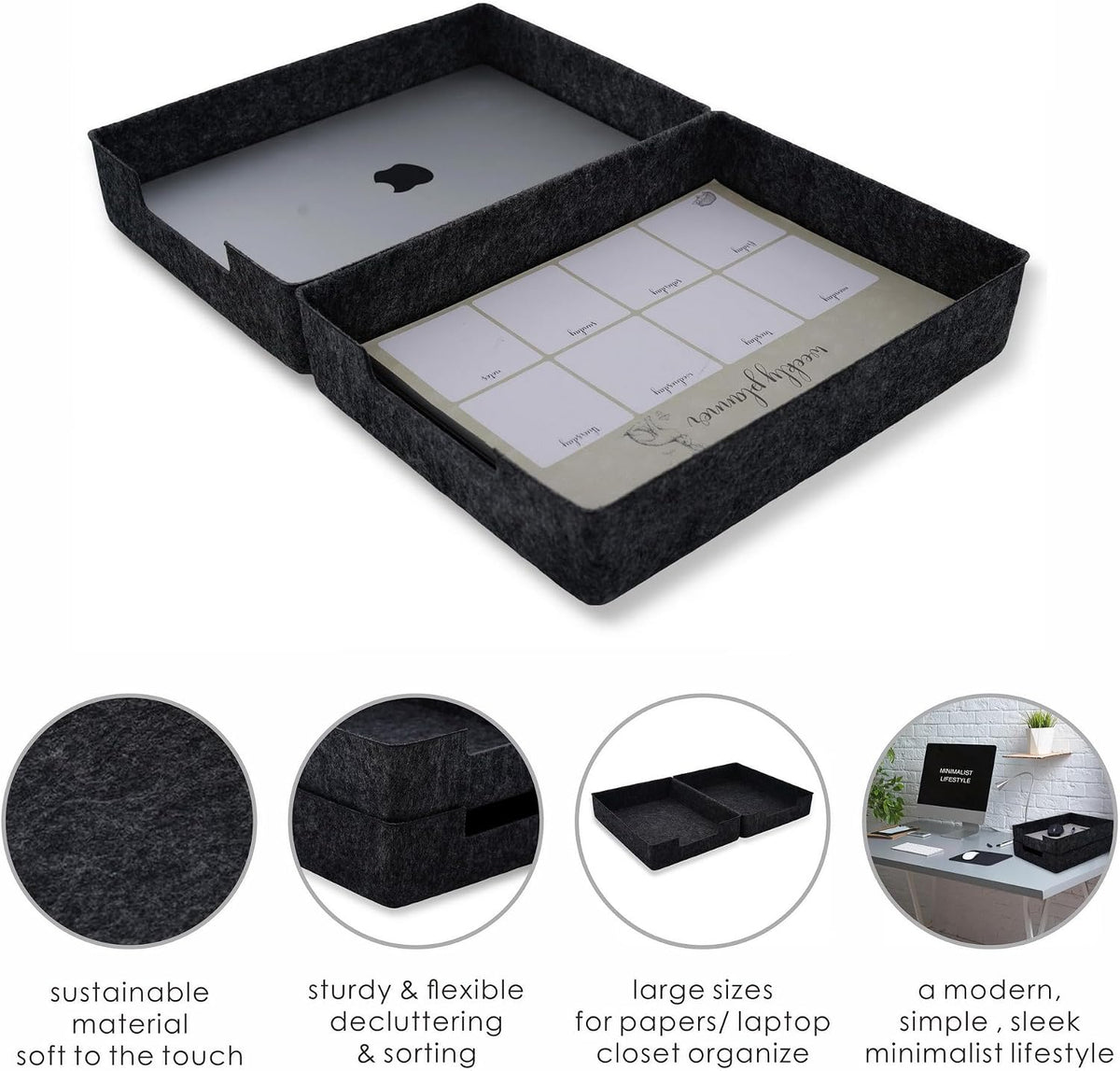 Welaxy Felt Desk Drawer Organizer Trays Charcoal Stackable File Organizer