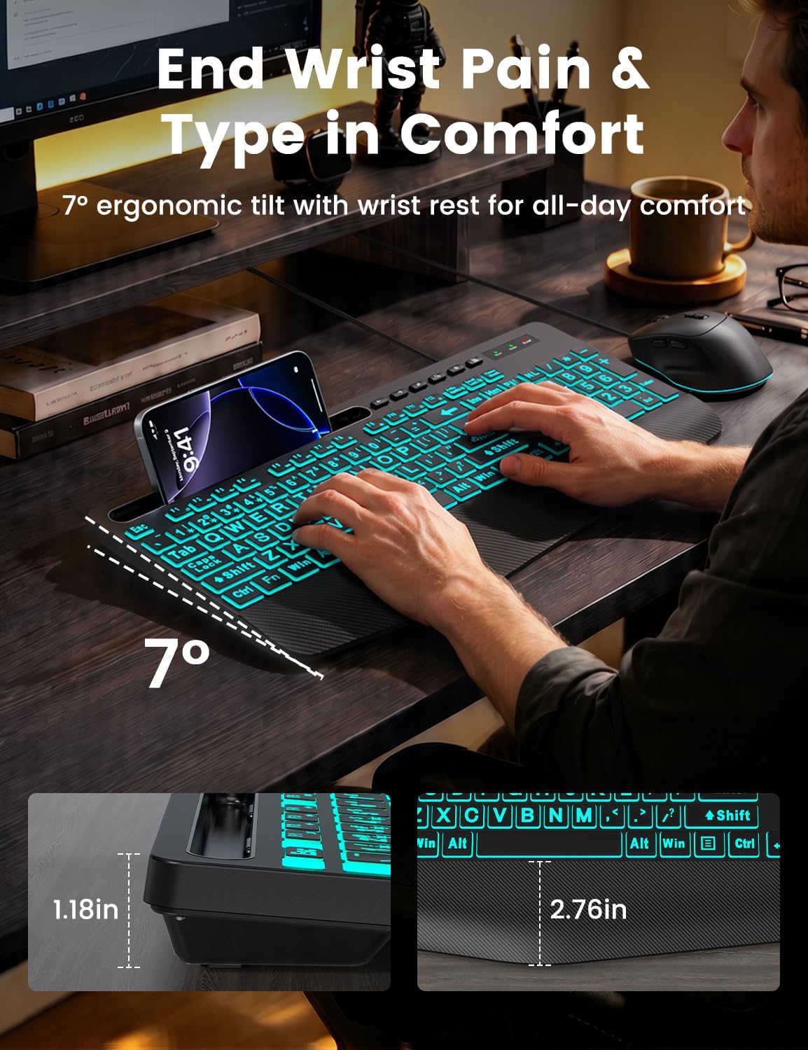 SABLUTE Wired Large Print Backlit Keyboard and Mouse Combo with Palm Rest